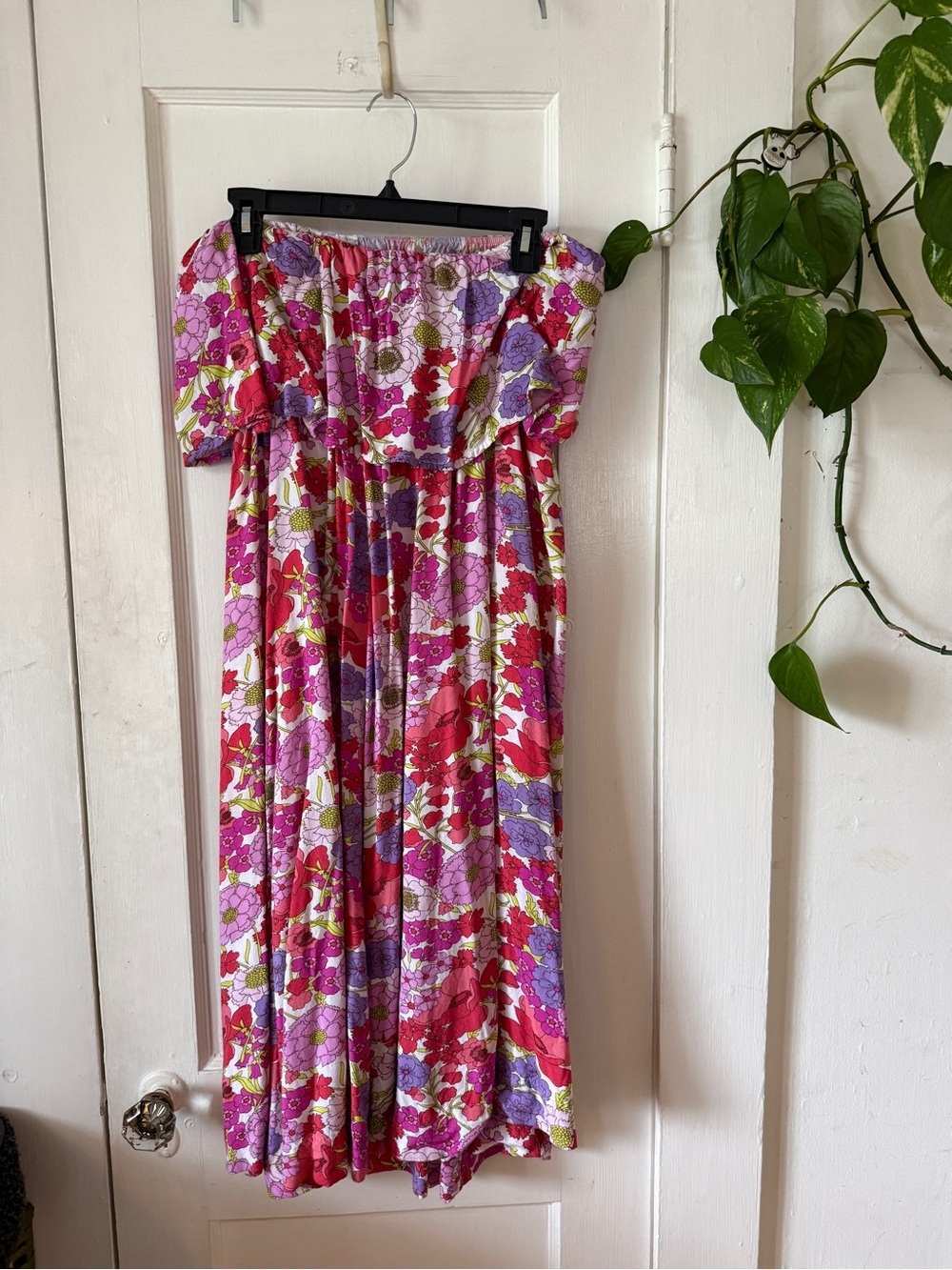 Japna Pink and Lavender Floral off shoulder Dress